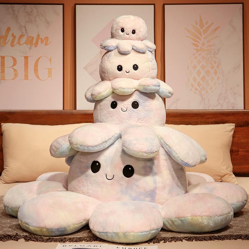 Cute Tie-dyed Rabbit Fur Flipped Octopus Plush Toy Face-changing Expression Octopus Octopus Doll Throw Pillow Pillow