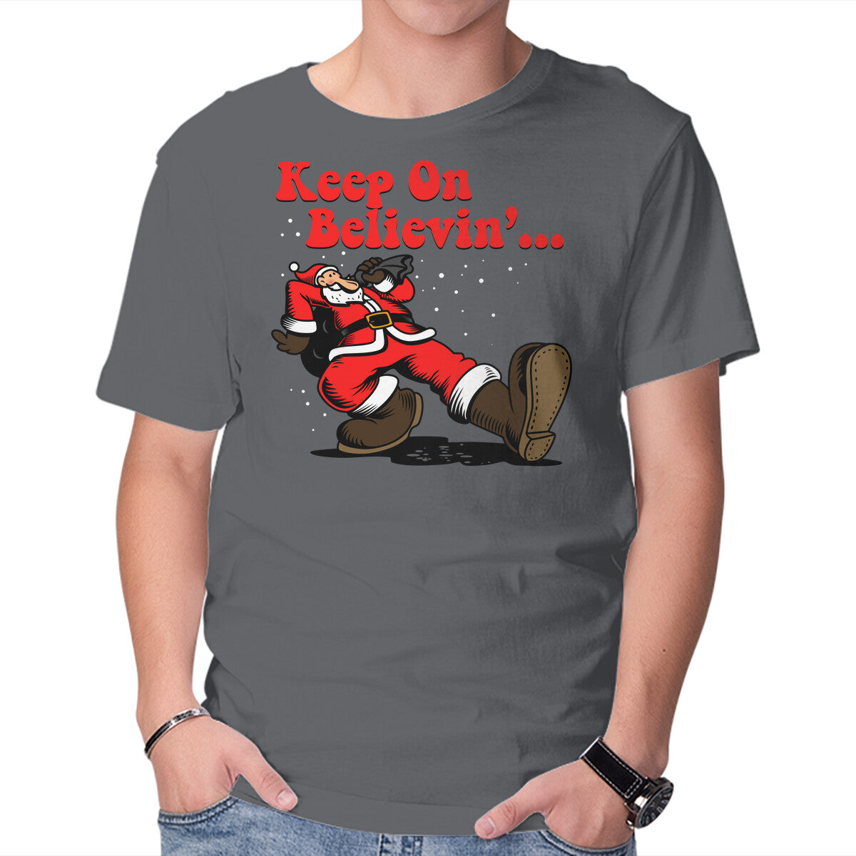 Unisex Crew Neck T-Shirt Keep On Believin Graphic Short Sleeve Casual Tee XXXXL