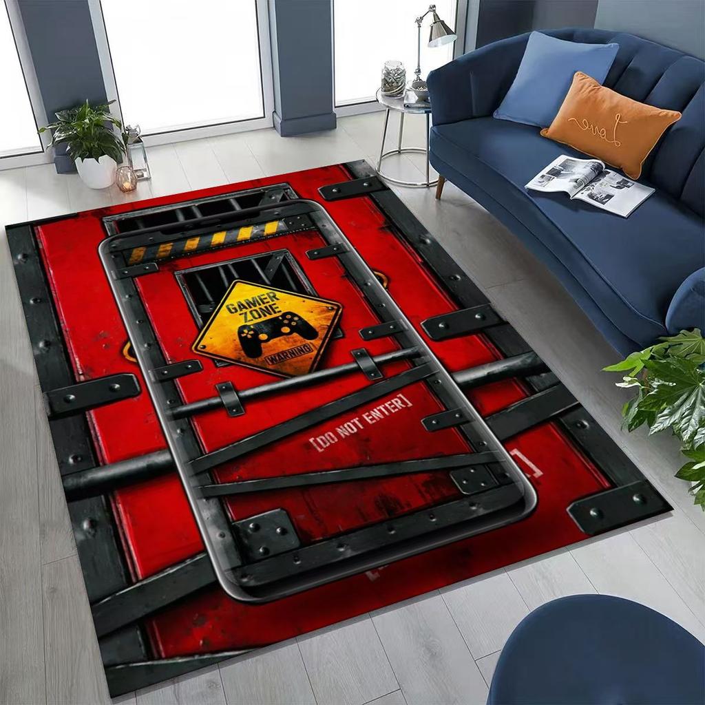 27 Stil Gamer Zone Game Controller Cartoon Spielzimmer Teppich für Schlafzimmer Wohnzimmer Sofa Zuhause Fußmatte Dekoration, Rutschfeste Bodenmatte