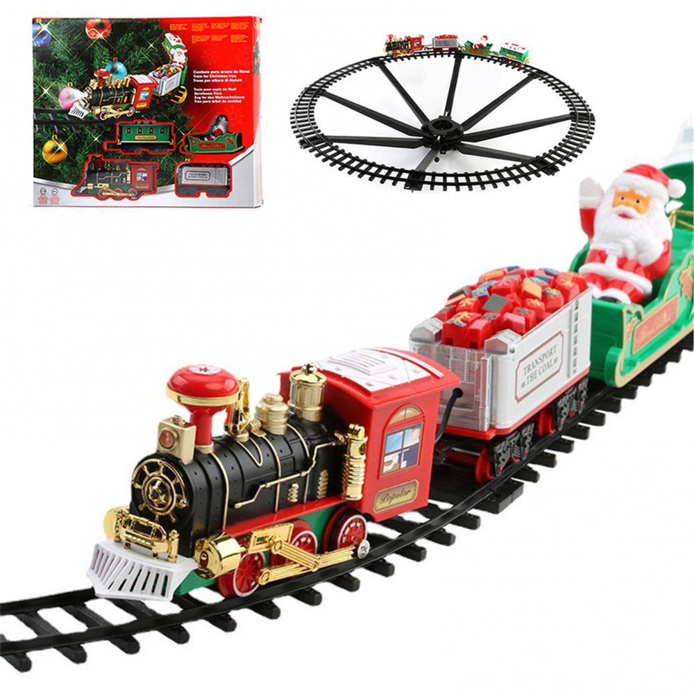 Christmas Train Set Festive Mini Locomotive Model With Lights Sound Water Steam Railway Kits Electric Tracks Toys Kids Gift
