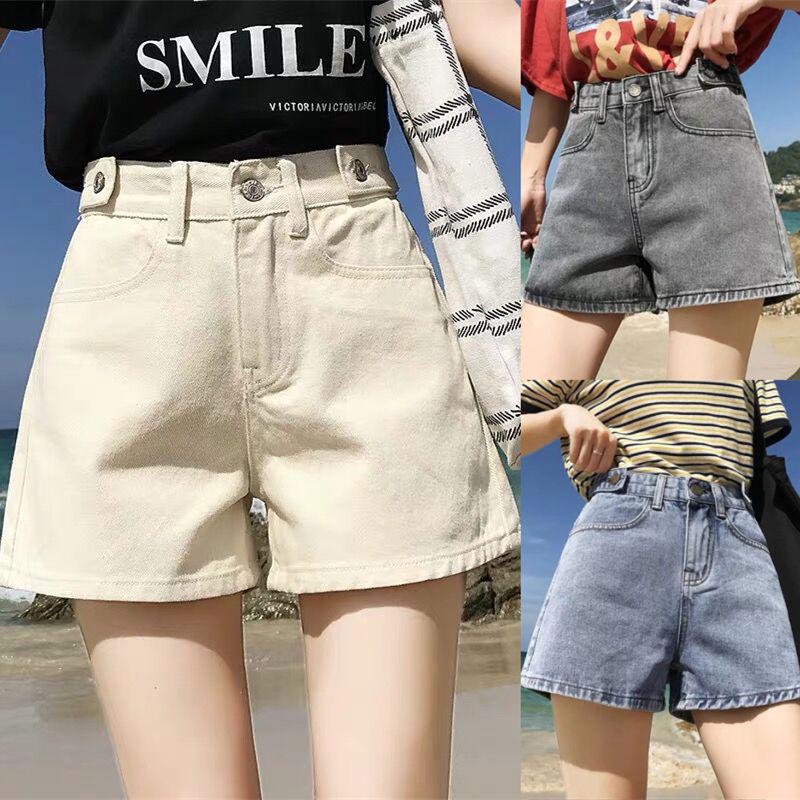 Women's Apricot High-Waisted Wide-Leg Denim Shorts - Korean Style A-Line for Summer 2026