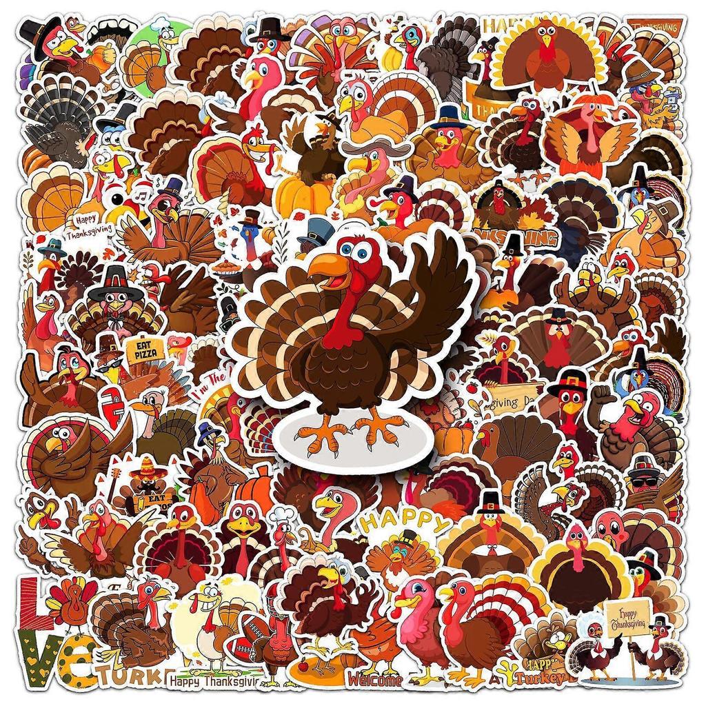 100 Turkey Doodle Animal Holiday Creative Cartoon Stickers for Decorating Luggage