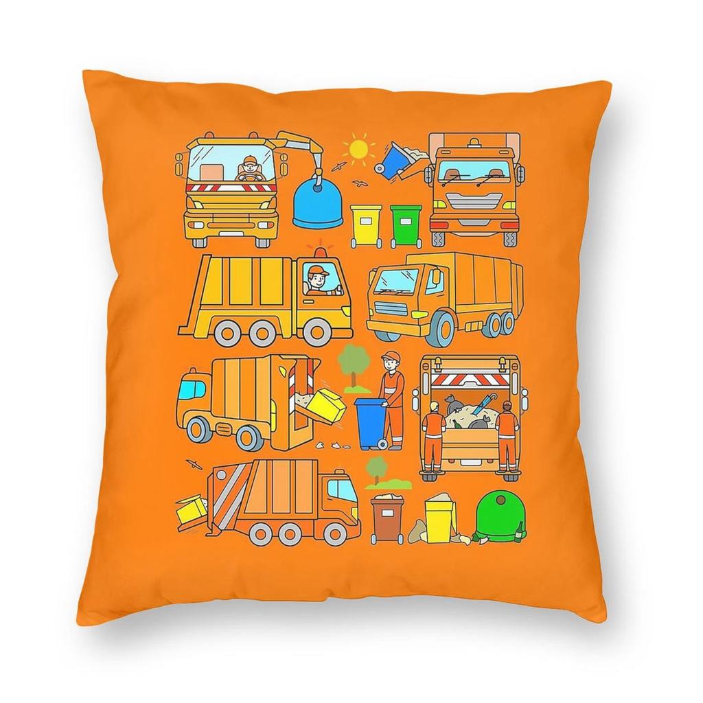 Garbage Truck Rubbish Collection Vehicles Square Pillowcase Polyester Linen Velvet Creative Decorative Sofa Seater Cushion Cover