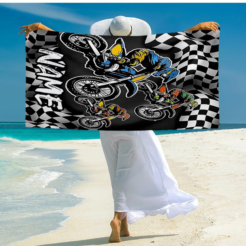 Serviette de plage ultra-douce personnalisée avec thème motos tout-terrain, Idéale pour la piscine - Camping, Plongée - Essentiel de voyage parfait, Serviette de plage vibrante.