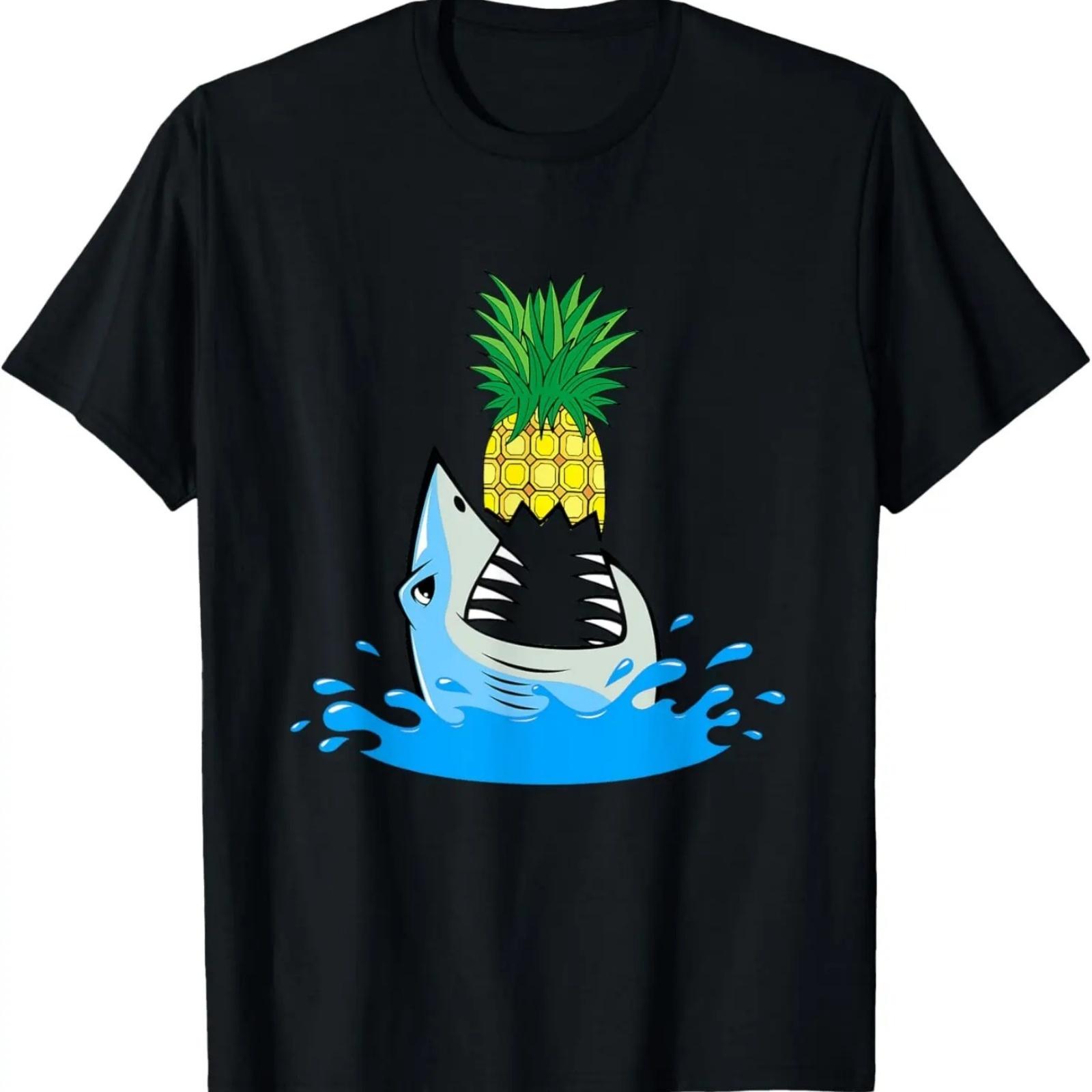 Cartoon Shark Taking A Bite of Pineapple For Fun S