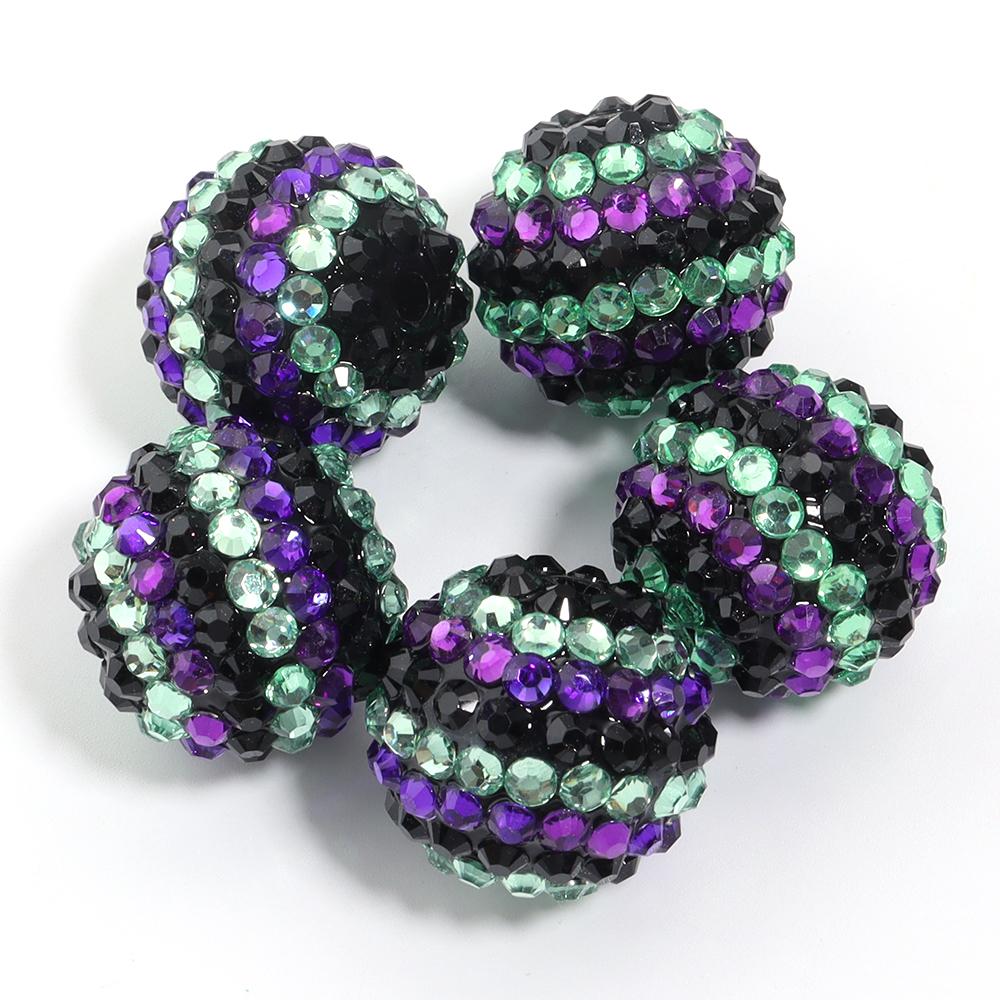 5pcs 20mm Rhinestone Resin Ball Beads Colorful Stripe Round Loose Beads For Jewelry Making DIY Bracelets Phone Chain Keychain