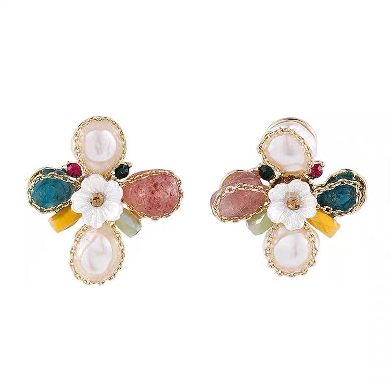 

Avance Flower Pearl Earrings Stone Popular Women s (Earrings) золотой
