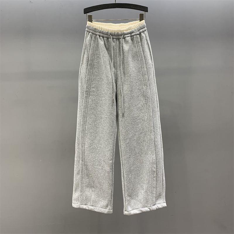 

Women s Gray Wide-Leg Velvet Sports Pants - Winter 2026 Slimming Straight-Leg Style M up to 110 lbs
