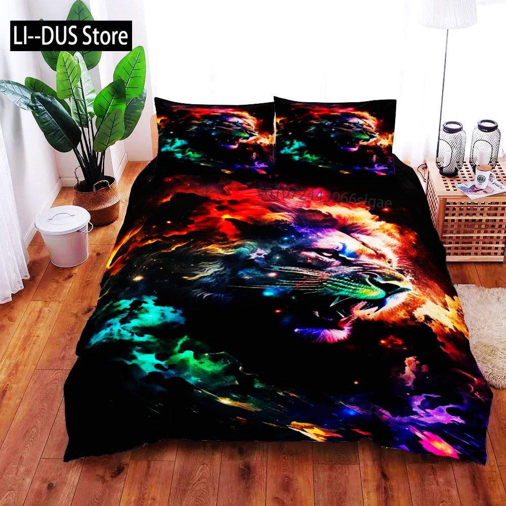 

Galaxy Lion 3D Duvet Cover Set EU Single Double King US Twin Full Queen King Green Lantern Bed Linen Set Quilt Cover Pillowcase EU Single(135*200cm)3pcs