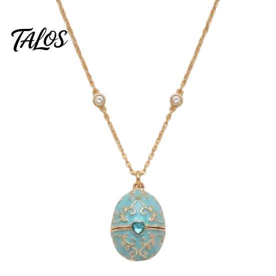 Talos Openable Egg Pendant Necklace, Cubic Zirconia Heart Retro Box Jewelry Gift for Girlfriend Wife Mom