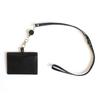 MASACCIO Genuine Leather ID Card Case with Reel, MCH051, Black, with Stretchable Reel Strap, Employee ID Card Holder, Cowhide Leather, Simple Design