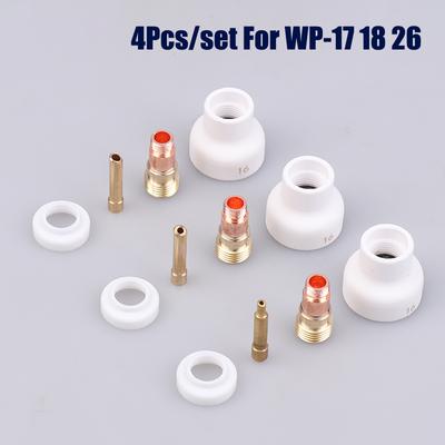 4 Stück WIG-Schweißen 1,6/2,4/3,2 mm Weiße Keramikdüse Alumina-Becher-Kit Brenner WP17 18 26 Stubby Spannhülsenkörper Gaslinsen-Set