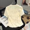 women bamboo print t-shirt round neck short sleeve casual fitted cheongsam style top