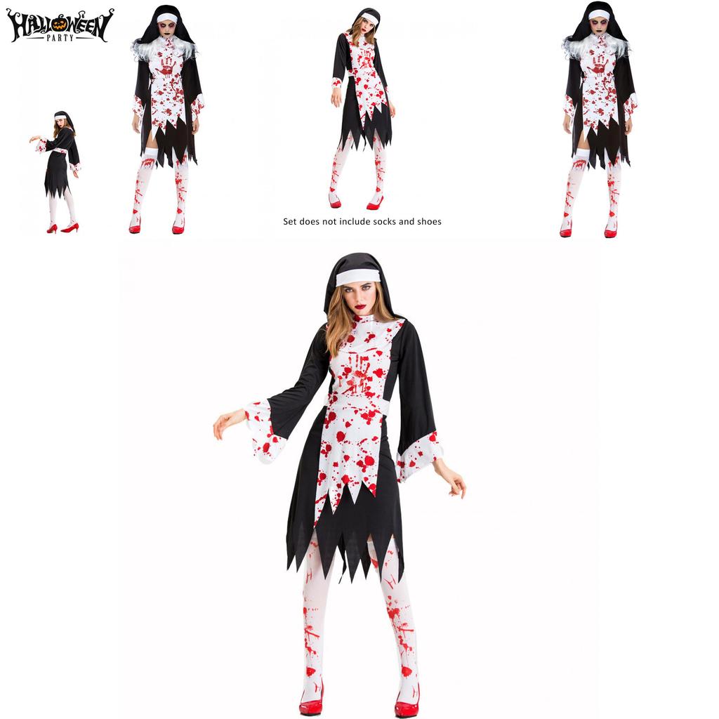 Scary Halloween Horror Nun Ghost Cosplay Costume For Women
