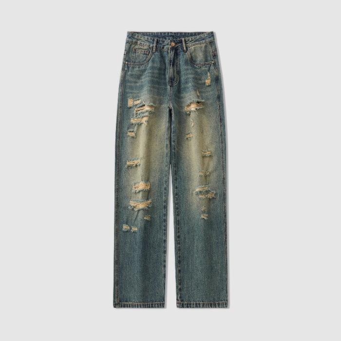 

Американские уличные рваные джинсы для мальчиков, ретро, старые, свободные, повседневные брюки 38