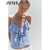 Zaprha 2025 Summer New Pure Sexy Beautiful Linen Blend Laminated Sling Top Women 3661757