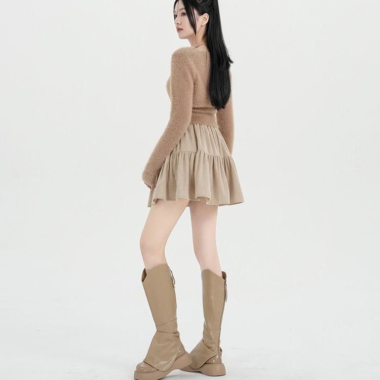 Women's Corduroy Umbrella Skirt High-Waist A-Line Skirt Autumn Short Mini Skirt