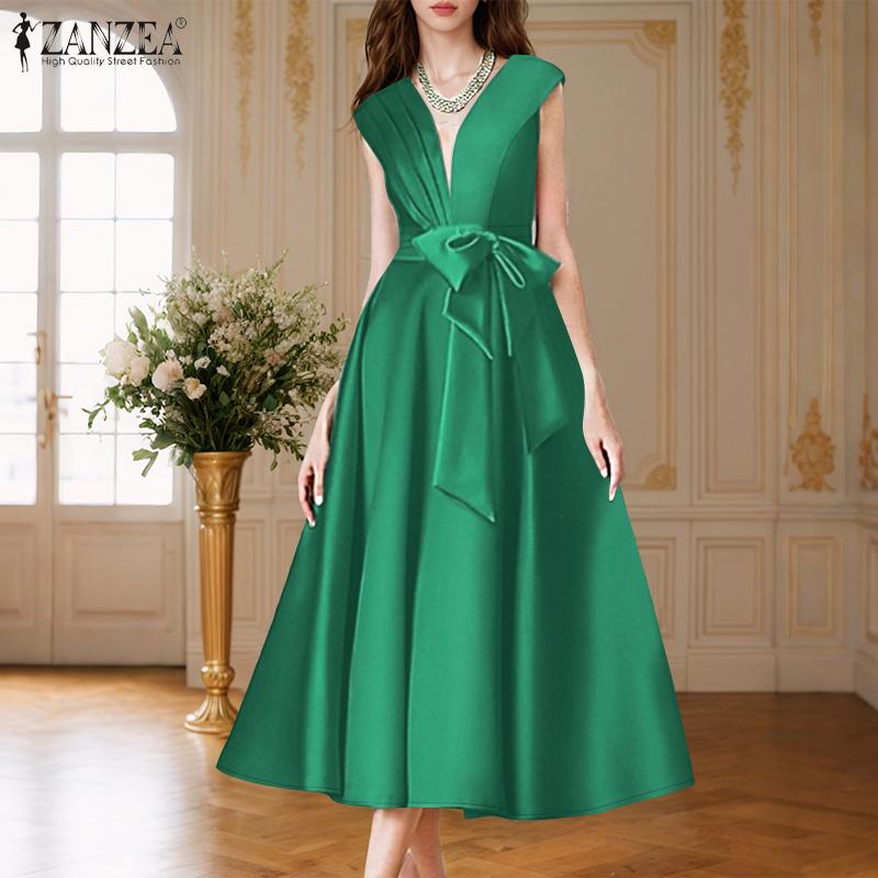 

ZANZEA Women Summer V-Neck Casual Sleeveless Long Dress S зелёный