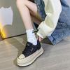 Leather muffin platform women's autumn and winter 2026 super fire lightweight height increase breathable board shoes