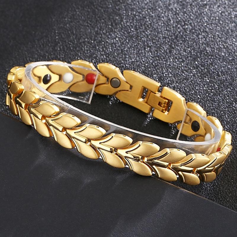 4 In 1 Therapeutic Magnetic Man Bracelet Hand Band for Men Gold Color Stainless Steel Men's Bangle Birthday Gift for Father Boys