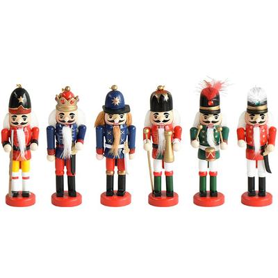 6 Pcs Nutcracker Soldier Decor Christmas Tree Decorations Wood Figurines Xmas Ornaments