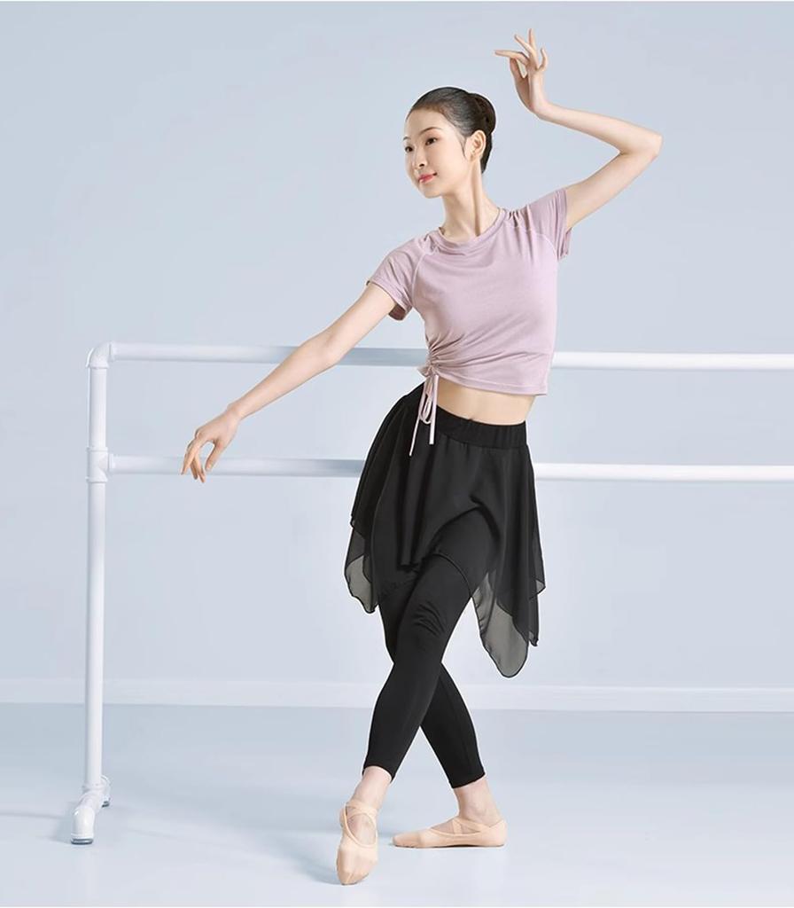 Ballet Short Sleeve Short Tops for Women Practice Wear Stretch Blouse Adjustable Gathers Classical Dance Ballroom Dance Dance Top Dance Costume Yoga