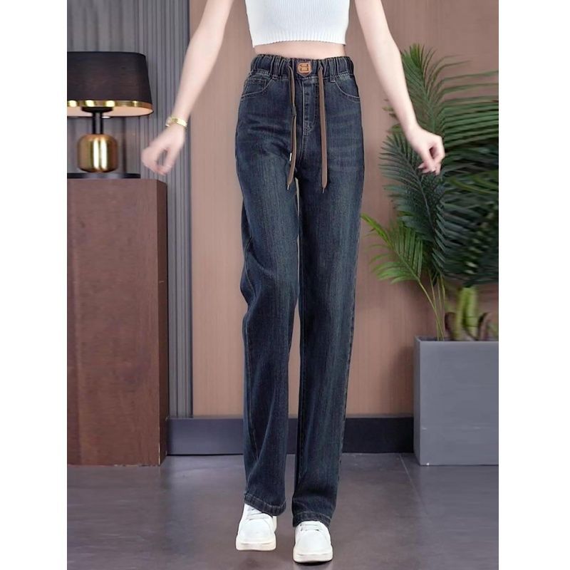 

Women s Jeans Elastic Waisted Spring and Autumn Thin Stretch Jeans Straight Leg Wide Leg Pants for Women 3XL