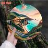 Metal Wall Art 2D Landscape Painting Round Home Office Decor Living Room Cafe Bar