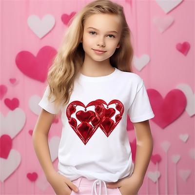 2025 Liebe 3D-Druck T-Shirt für Mädchen Niedlich Einfach Mädchen T-Shirts Kinder Geschenk T-Shirt Kurzarm Lässiges Oberteil Kinderbekleidung
