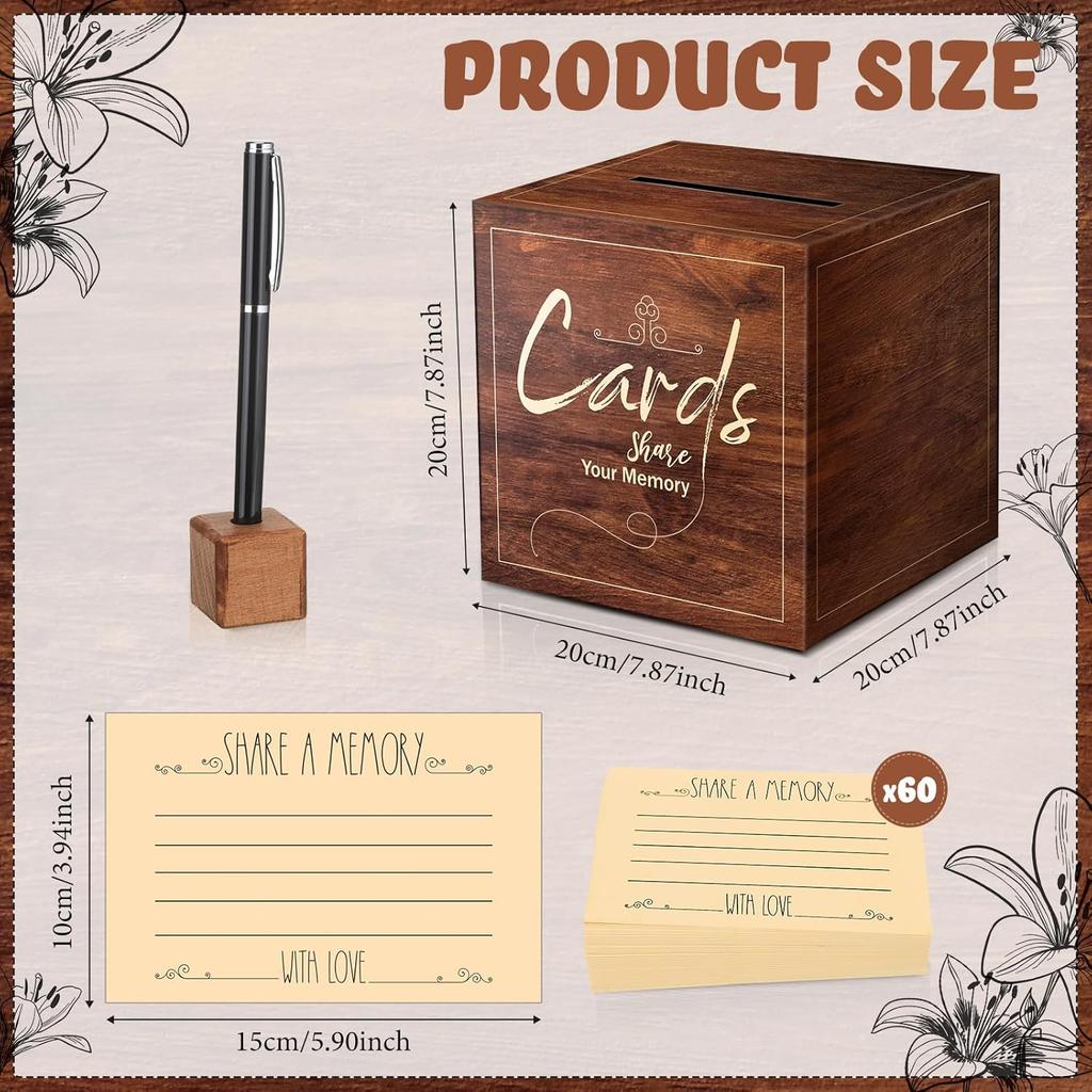66 Pcs Funeral Guest Book Set Share a Memory Cards Memorial Box Guest Book Pen Wooden Pen Holder Funeral Decorations Memory Table Signs for