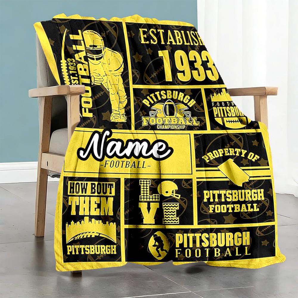 Yellow Rugby Style Customize Your Name Blanket Lightweight Personalized Blanket Soft Warm Cozy Suitable for Bedding Seaside Office Chair Livingroom