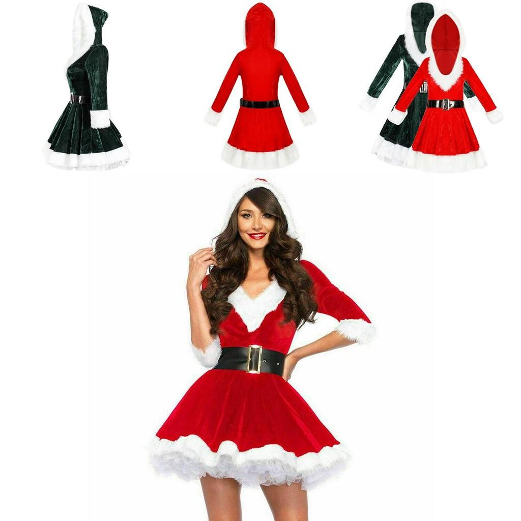 Festive Women's Girls Santa Claus Christmas Costume With Soft Velvet And Faux Fur Trim