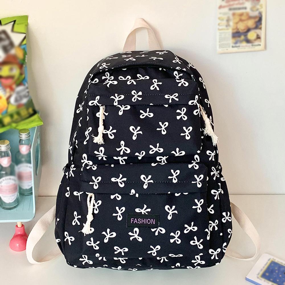 Bow Print School Backpack Preppy Bookbag Laptop Bag for Teen Girls чёрный