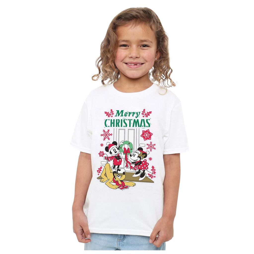 Disney Childrens/Kids Mickey & Minnie Mouse Wreath Christmas T-Shirt