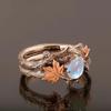 Vintage Antique Gold Twig Maple Leaf Moonstone Ring For Women Girls Light Luxury Ring Jewelry Accessories Anniversary Gifts