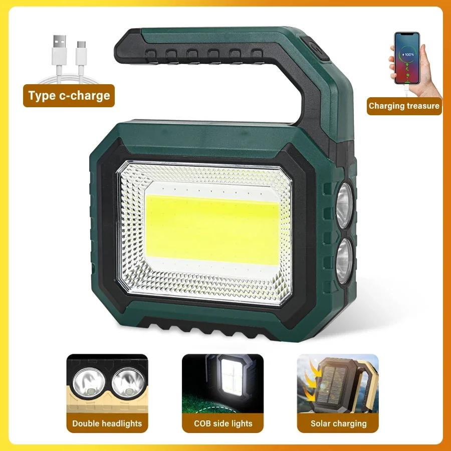 Solar Powered LED Handheld Light Super Bright Work Searchlight Waterproof Outdoor Camping Portable Hiking Flashlight