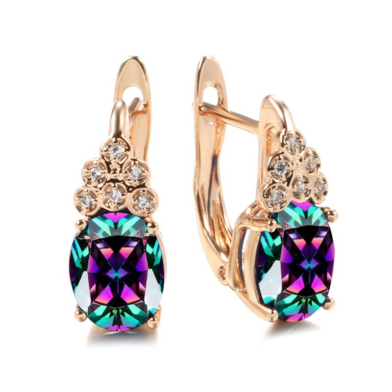 Oval Cut White Blue Multicolor Purple Zircon Full Inlay Earrings for Women Wedding Jewelry Dangle Accessories Valentine's Day Gift