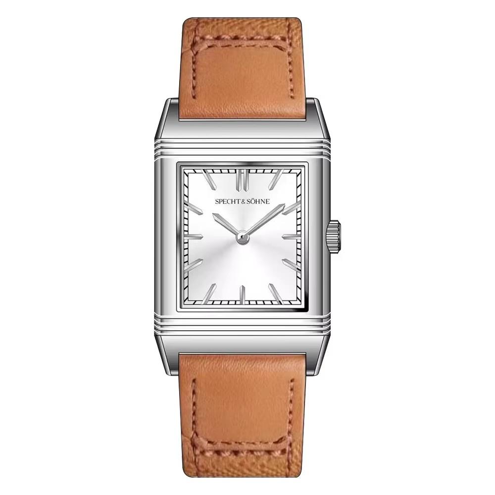 New Specht & Söhne Square Watch For Men Overturn Casebody Genuine Leather Brown Color Sapphire Crystal Waterproof