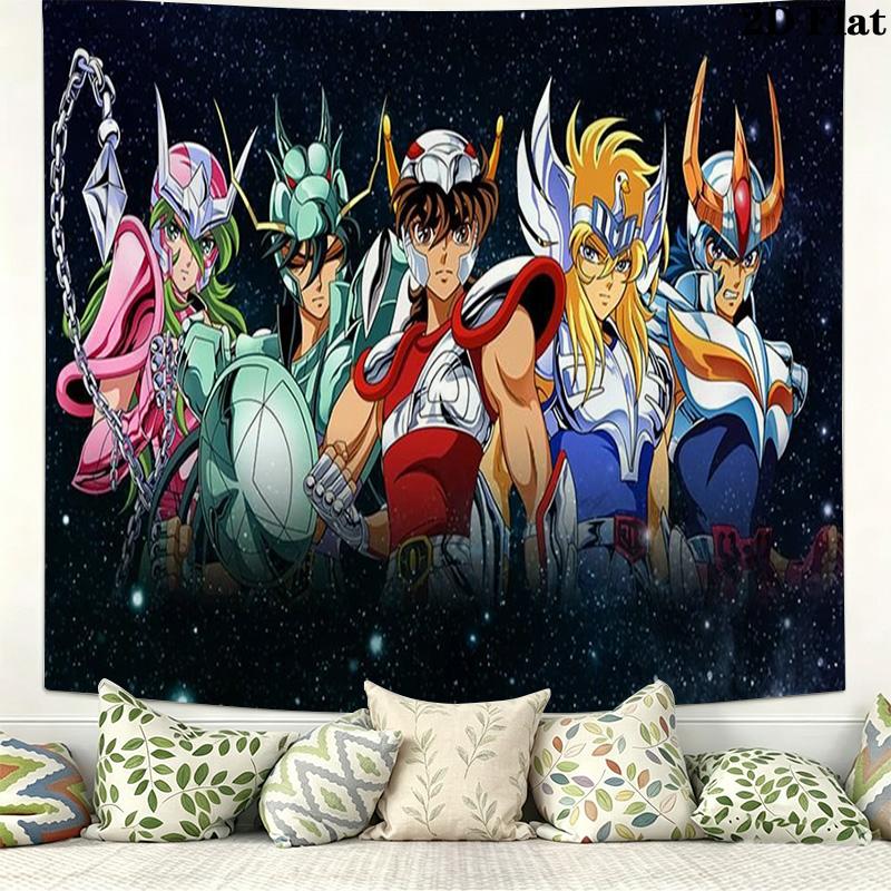 Saint Seiya Wall Tapestry Aesthetic Wall Hanging Printed Fabric Blanket Decorative Tapestries for Bedroom Living Room Home Decor
