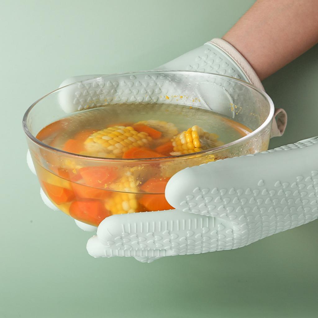 Thickened Silicone Anti Scalding Oven Glove Heat Resistant Silicone Cooking Glove for Microwave Oven Toaster Mint Green