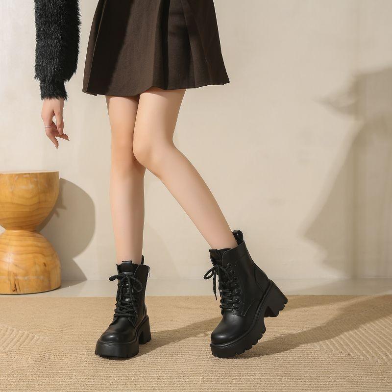 British style thick-soled heightening Martin boots women's autumn and winter new small thin versatile locomotive short boots