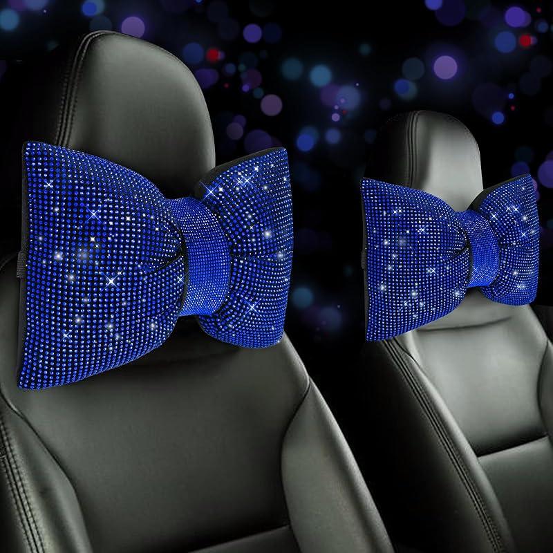 2 PCS Bling Car Pillows,Rhinestones Bowknot Car Headrest Pillow,Car Neck Pillow for Driver Relax Necksupport,Sleeping Travel Support Neck