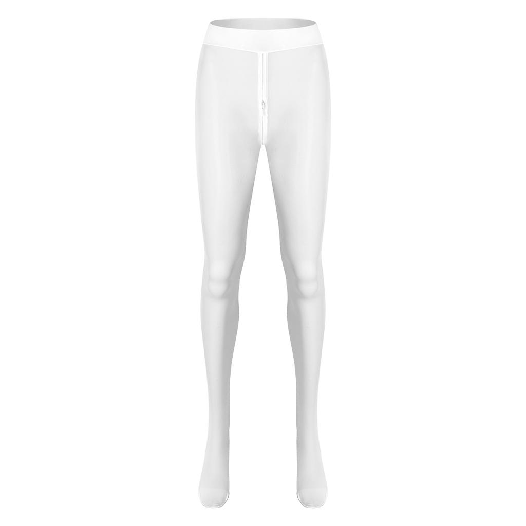 Women Sheer Pantyhose Zipper Crotch Design Stretchy See Through Tights Solid Color Elastic Waistband Leggings