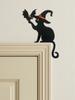 Halloween Black Cat Door Topper Decor, Witch Hat & Bat Design, Wooden Door Frame Ornament for Home, Spooky Party & Haunted House