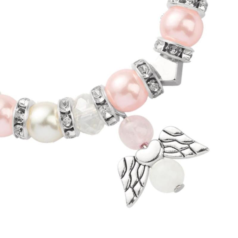 Fashionable Crosses Angel Charm Bracelet In Blushes Pearls for Thoughtful Gift Giving and Personalize Adornment