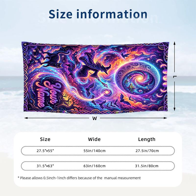 Witchcraft Theme Beach Towel Personalized Custom Name & Text Soft Quick Dry Beach Towel for Swimming Travel