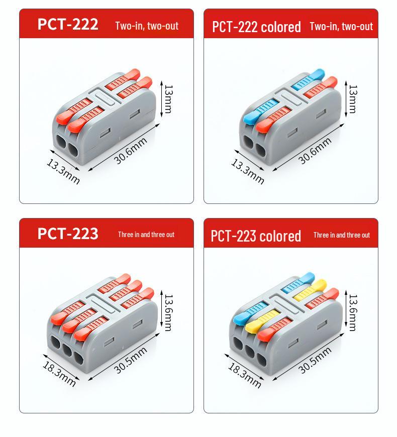 PCT Quick 2-in 2-out Waterproof Wiring Terminal 2-Position Plug-in Wire Connector