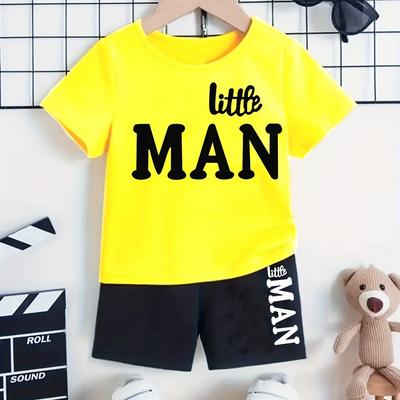Boys' Little Boy Letter Print Short Sleeve T-Shirt and Shorts Set Casual Printed
