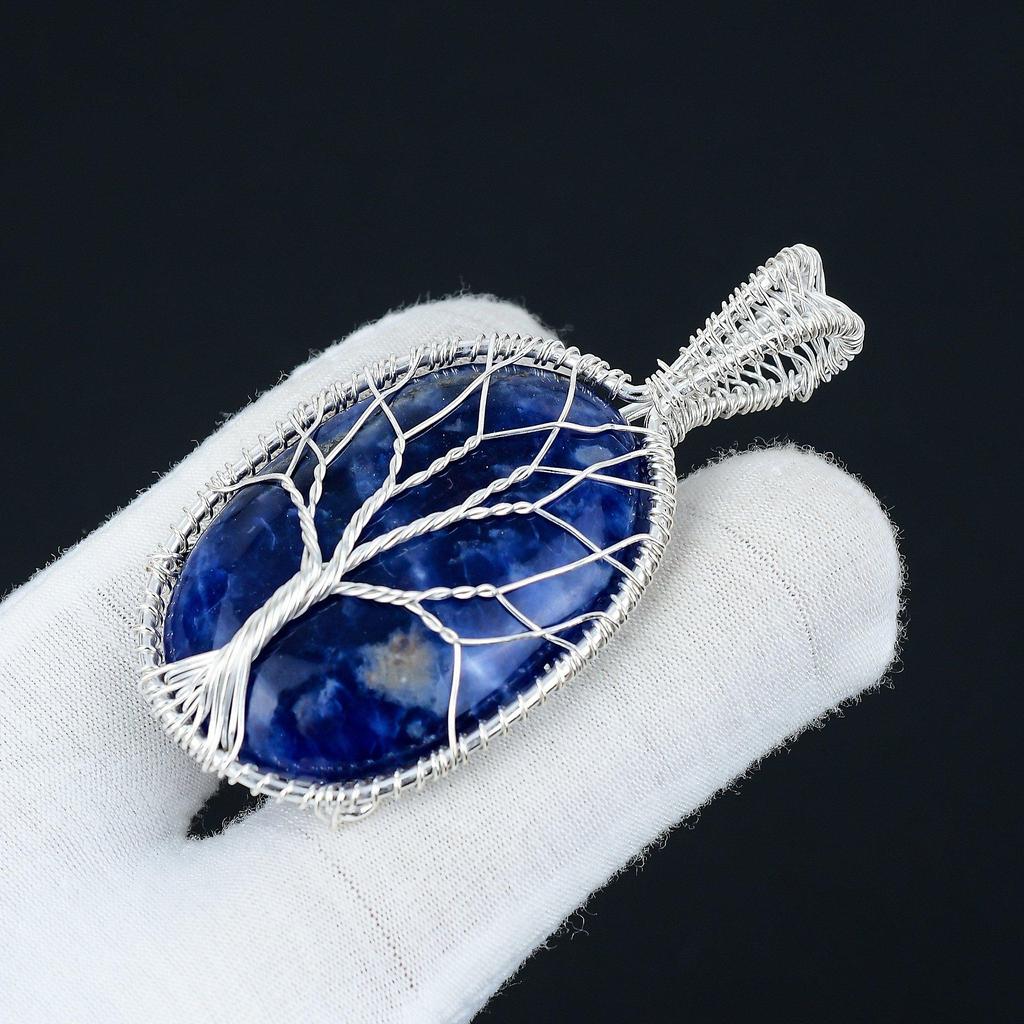 Sodalith Anhänger Natürlicher Edelstein Handgemachter 925 Sterling Silber Anhänger, Draht gewickelter Schmuck, Draht gewickelter Anhänger Lebensbaum Schmuck