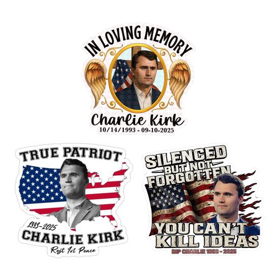 10Pcs Commemorative Charlie Stickers Patriotic Vinyl Decals USA Flag Laptop Decal for Car Water Bottle Vehicle Window Decals